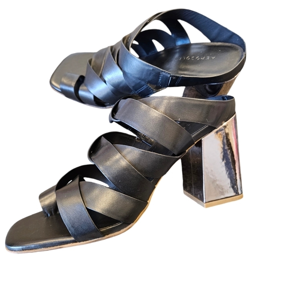 Aerosoles Harley Black Leather Slip-On Sandals NEW